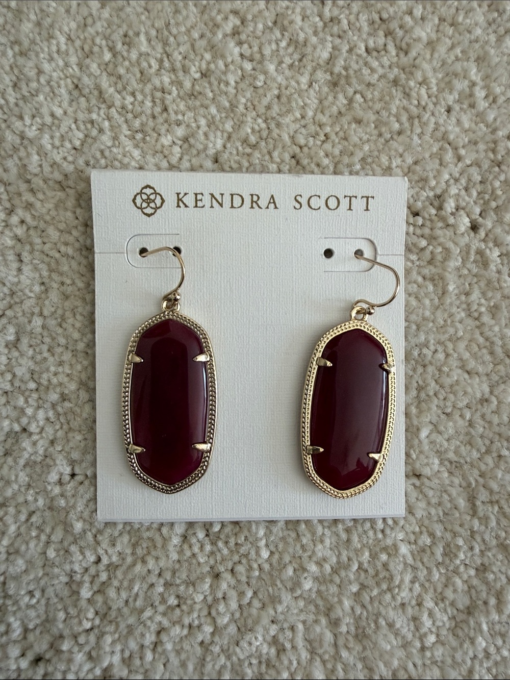 Kendra Scott Gold Drop Earrings with Burgundy Stones